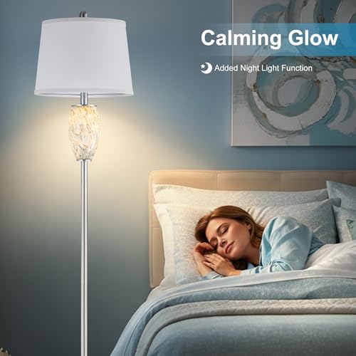 Image of Lovlast 65 inch Tall Floor Lamp, Glass Coastal Lamp for Living Room Bedroom | Modern Standing Lamp with Nightlight for Bedside, Mid Century Corner Stand Up Light for Home and Office Decor, Bulb Included