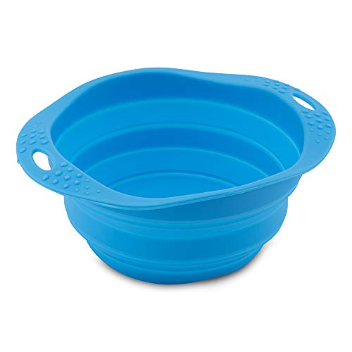 Beco Travel Bowl - Collapsable Silicone Food and Water Bowl for Dogs - L - Blue