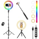 UEGOGO 10'' Ring Light with 72'' Tripod Stand & Phone Holder，38 Color Modes Dimmable LED Ringlight for Live Stream, YouTube,Makeup,TikTok