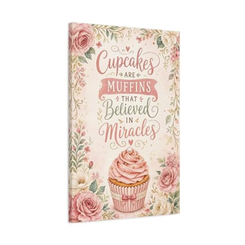 Cadre cupcake rose et fleurs au-dessus du comptoir de cuisine