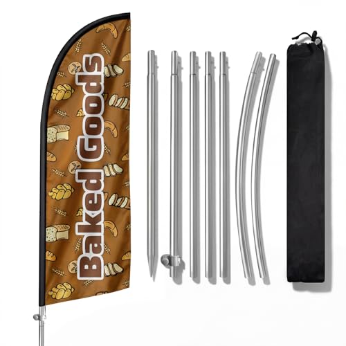 Drapeau de boulangerie de 2,4 m QSUM avec mât en acier inoxydable et piquet
