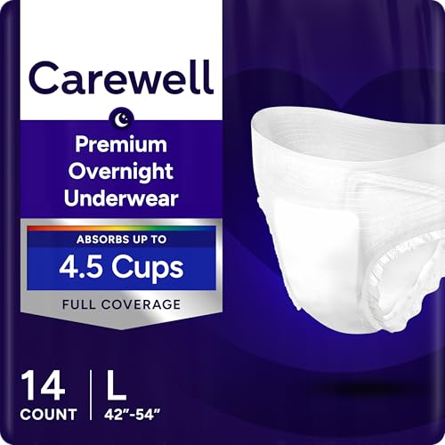 Carewell Premium Overnight Incontinence Pull-Up Underwear, Full Coverage Fit, Large, Bag of 14
