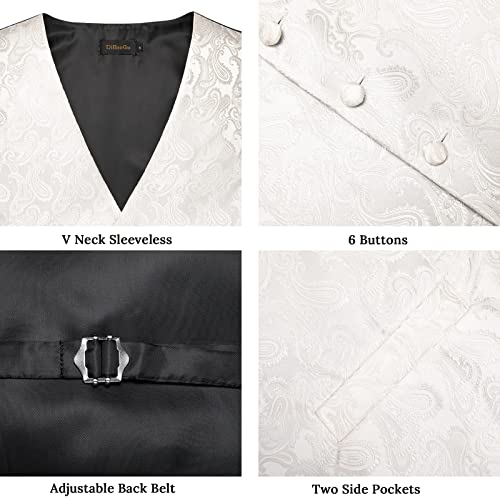 Image of DiBanGu Mens Paisley Suit Waistcoat,Silk Dress Vest and Bowtie Pocket Square Cufflinks with Lapel Pin Set for Wedding Tuxedo