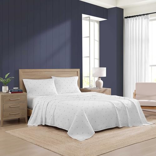 Image of Tommy Hilfiger - King Size Sheet Set, Soft Cotton Percale Bedding with Crisp Cooling Comfort, Deep Pocket Fitted Sheet with Matching Pillowcases, Americana Decor (Nautical Anchor Dark Blue)