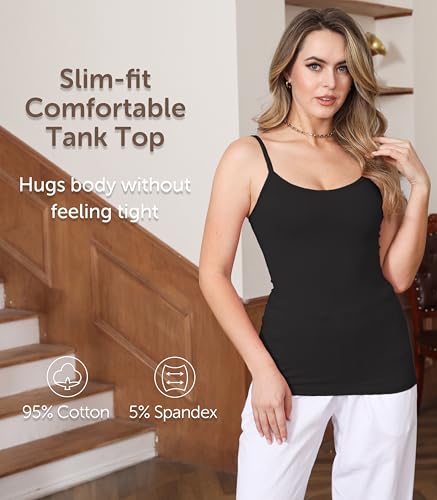 Image of Comfneat Women's 4-Pack Slim-Fit Camisoles Cotton Adjustable Spaghetti Strap Top Underwear