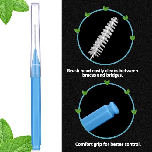 Image of Patelai 100 Pieces Braces Dental Brush for Cleaner Interdental Toothpick Dental Tooth Flossing Head Oral Hygiene Flosser Toothpick Cleaners Tooth Tool(Blue,Proper Size)