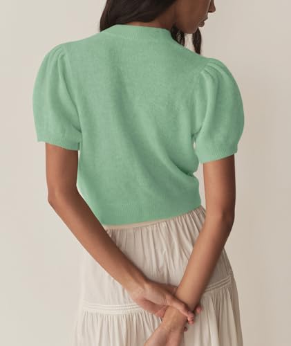 Image of Womens Puff Short Sleeve Cardigan Sweaters Cropped Button up Lightweight Y2k Knit Summer Cardigans