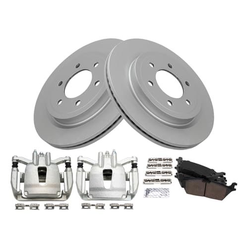Image of TRQ Rear Brake Pad and Rotor Set Ceramic G Coated Rotors Calipers Compatible with 2018 Ford F-150
