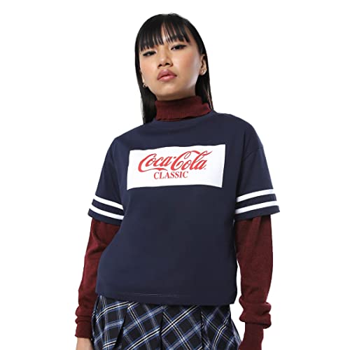 Image of Bewakoof Women Coca cola Block Printed Half Sleeve /Doctor Sleeve Round Neck /high T-Shirt