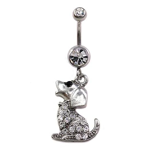 Dog Doggy Poodle Animal Dangle Navel Belly Ring Body Fashion Jewelry 14 Gauge