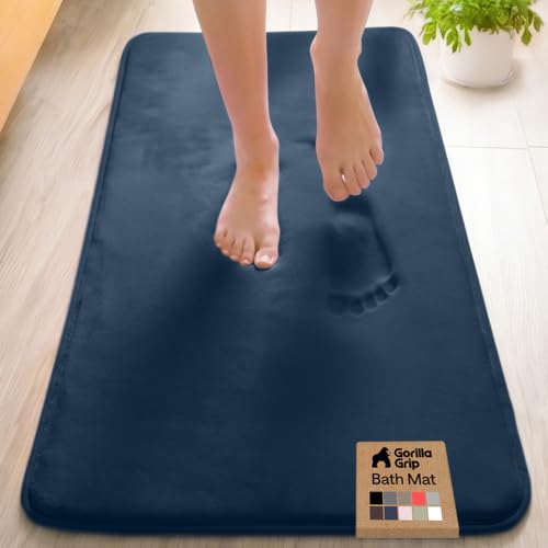 Image of GORILLA GRIP Memory Foam Bath Rugs, Soft Absorbent Velvet Bathroom Mats, Durable Dots on Underside, Machine Washable Bathmat, Carpet Rug Room Decor for Shower Floor, 48x24 Mat, Navy Blue