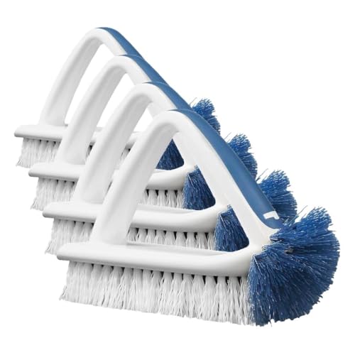 Image of Unger 2-in-1 Scrubber Brush Tool, Crevice Cleaning Supplies, Dishwasher Safe, Rounded Bristles for Bathroom Scrubbing, Great for Tile, Bathtubs, and Showers, Bath & Tile (Pack of 4)