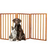 PETMAKER Foldable, Free-Standing Wooden Pet Gate- Light Weight, Indoor Barrier for Small Dogs/Cats by Light Brown, 24 Inch Step Over Doorway Fence