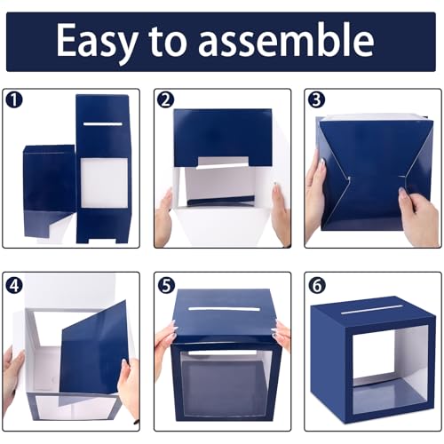 Image of Navy Blue Card Box Wedding Favors Gift Card Boxes Post Box Cardboard Receiving Money Box Holder for Wedding Reception, Baby Showers, Anniversary, Birthday Party, Retirement, Graduation Envelope Holder