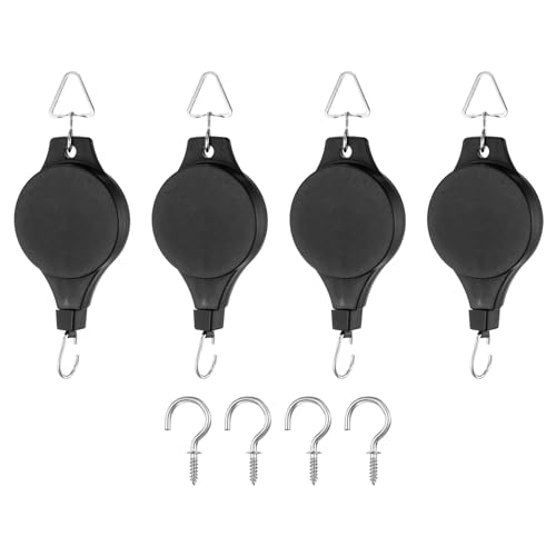 PATIKIL Plant Hanger, 8 Pcs Pulley Retractable Hanging with Ceiling Hook Indoor and Outdoor Plant Pots Holder, for Planters, Flower Basket, Wind Chimes, Bird Feeders, Black