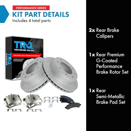 Image of TRQ Rear Metallic Pads Performance Rotors & Calipers Kit for Express 2500 3500 Savana 2500 3500 Van
