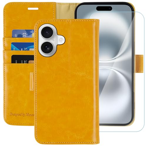 MONASAY Wallet Case for iPhone 16 with 3 Card Holders - Yellow