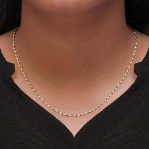 Twisted Serpentine Chain Necklace for Women and Men Italian Crafted 1.2mm Twist Chain 14K Gold Over 925 Sterling Silver with Spring Ring Clasp 16 to 18 Inch2