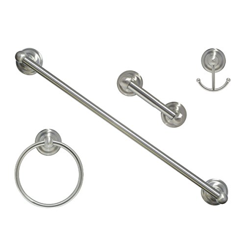 MODONA Four Piece Bathroom Accessories Set, Includes 24" Towel Bar, Robe Hook, Towel Ring, and Toilet Paper Holder - Satin Nickel - Viola Series - 5 Year Warrantee MODONA Four Piece Bathroom Accessories Set, Includes 24" Towel Bar, Robe Hook, Towel Ring, and Toilet Paper Holder - Satin Nickel - Viola Series - 5 Year Warrantee
