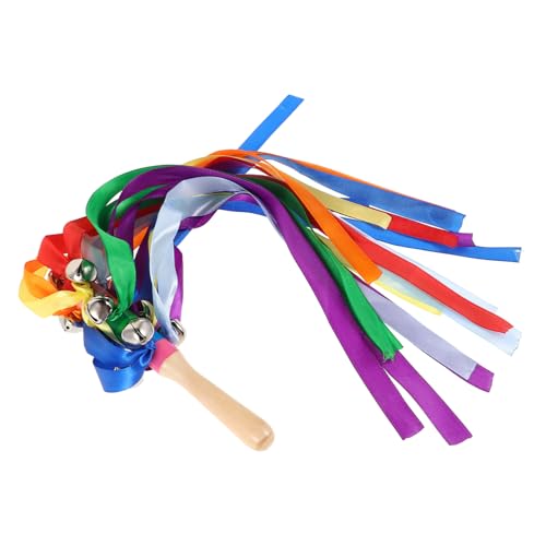 TOBBOMEY Cinta Arcoíris, Campana, Cinta De Baile , Varitas De Boda, Serpentinas, Sonajero Montessori, Serpentina para Bebé, Equipo De Gimnasio para Niños, Cintas De Baile para Niños,