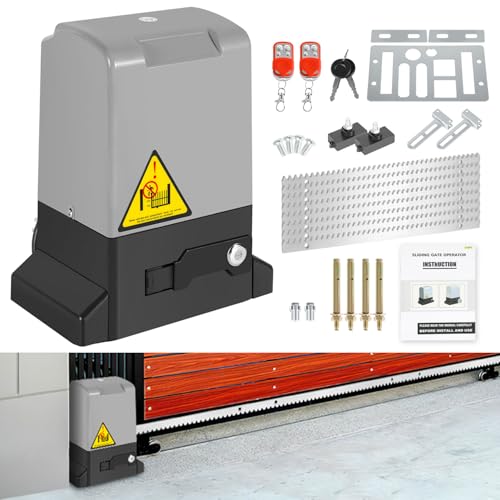 Hebitod Motor Puerta Corredera 370W 800KG de accionamiento para puerta corredera, con 4M Cremallera, 2 Control Remoto y la función de cierre automático para Puerta de Garaje, Kit Motor Puerta batiente