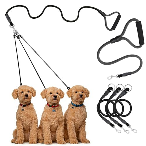 3 Dog Leash No Tangle Heavy Duty Detachable 360 Swivel Device Multiple Dog Leash with Padded Handle for Two/Three Pets (1)