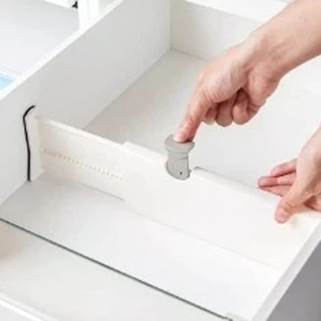 Weiße Schubladenteiler, verstellbar, federbelastet, erweiterbar, Küche, Schlafzimmer, Organizer, einziehbare Schubladentrennwand für Zuhause (L)