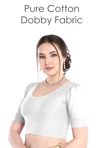 Image of FINESTFIT Stay On Trend Fashion 100% Cotton Readymade Blouses for Women,Round Neckline with Organza Balloon Sleeves.