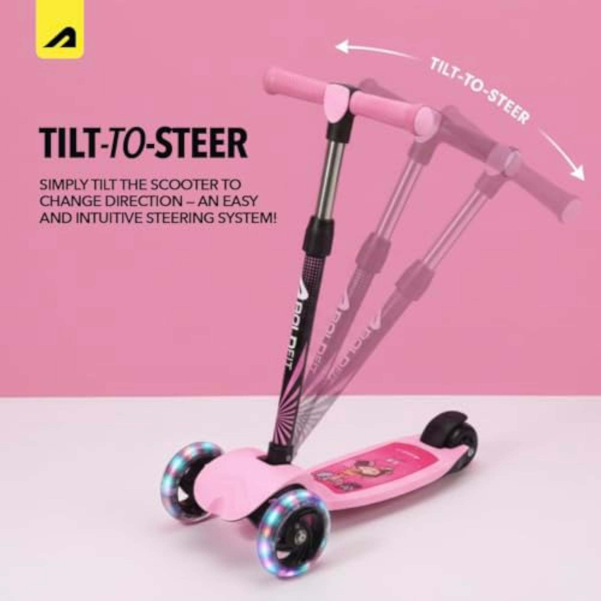 Kids 3 Wheel Kick Scooter with Adjustable Height & LED Wheels