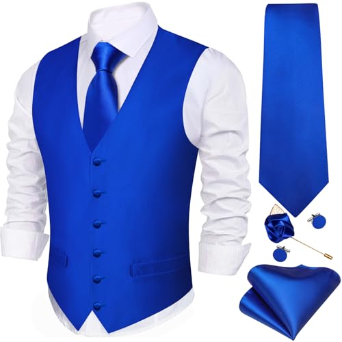 Image of Barry.Wang Men's Suit Vest Formal /Leisure Paisley Jacquard Silk Tie Pocket Square Waistcoat Set Wedding 5PCS