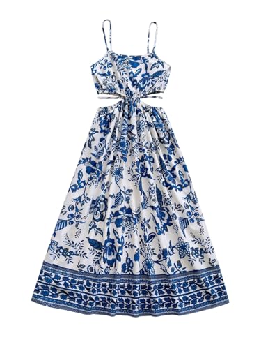 Image of Floerns Women's Cut Out Tropical Spaghetti Strap Midi Dress Summer Beach Vacation Flowy Dresses