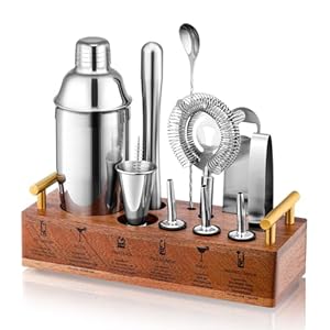 LUCKYGOOBO Cocktail Shaker Set Bartender Kit with Stand 24oz Martini Shaker,12-Piece Professional Bar Tool Set Drink Mixer Set with All Essential Bar Tools.