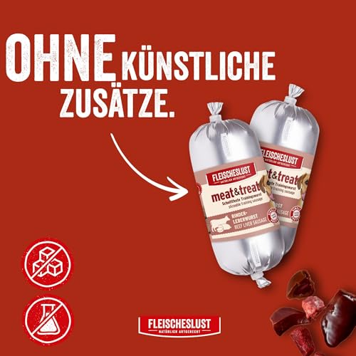Fleischeslust Hundewurst, Meat&Treat Rinderleberwurst(15x200g), schnittfeste Trainingswurst, Hundefutter für ausgewachsene Hunde