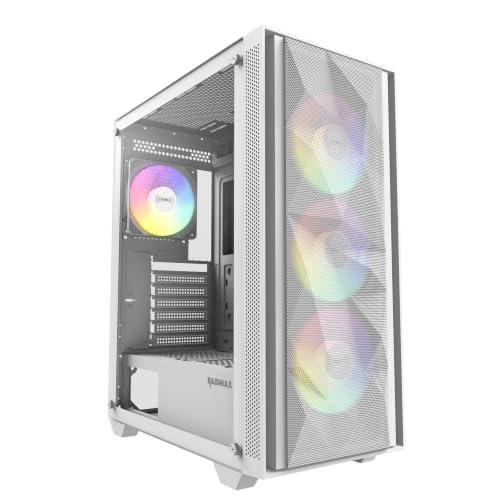 RAIDMAX V217 ATX Mid Tower Mesh Gaming PC Case, High Airflow Front Panel Design, 4X 120mm ARGB Fans Pre-Installed, Tempered Glass Side Panel, Supports 305mm GPU / 240mm Radiator (White) by Raidmax - Used condition - US$55.28
