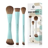 EIGSHOW Makeup Brush Set, 3PCS Double Ended Face Makeup Brushes for Foundation Concealer Blush Contour Highlight Nose Shadow, Travel Gift Set (Cyan)