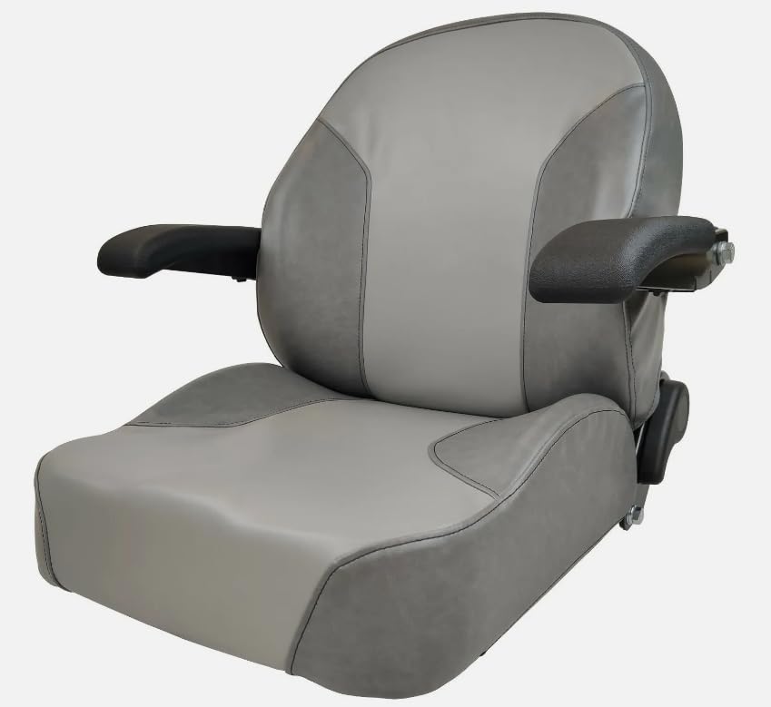 Lawn Mowers & Zero Turn Mower Seat with Armrests & Slides (Drilling May Be Required); Compatible with Ariens, Bad Boy, Dixon, Exmark, Ferris, Gravely; Premium OEM Gray; 201011DGLG