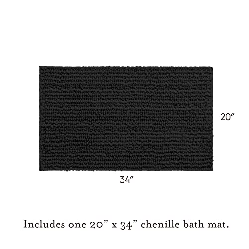 Laura Ashley Butter Chenille Bath Rug, Absorbent Shaggy Bathroom Mat, Non Slip Plush Carpet Rugs for Tub and Sink - (20" x 34") Black - Image 2