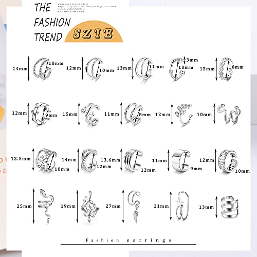 Loyallook 20Pcs Ear Cuff For Women Helix Cartilage Clip On Wrap Earrings Non-Piercing Ear Cuffs, Silver #TOP4