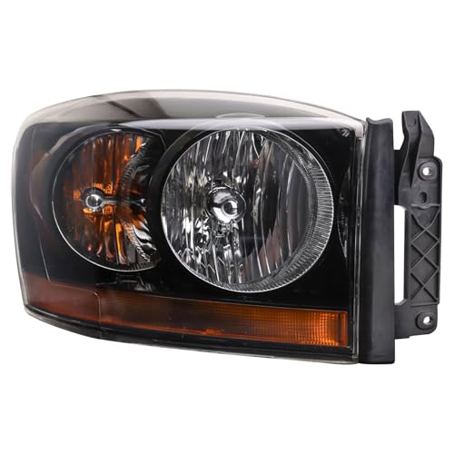 Image of TRQ Passenger Side Headlight Assembly Black Bezel Compatible with 2006-2008 Dodge Ram 1500 2006-2009 2500 3500 With Amber Bar CH2519115