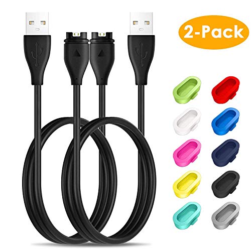 CAVN Charger Compatible with Garmin Fenix 6 6S 6X Pro 5 5S /Vivoactive 3 4 4S /Venu/Approach S10 Charger, 2Pack USB Charging Cable for Forerunner 45/245/945/935 Charger + 10pcs Dust Plugs