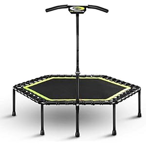 NOALED Outdoor Indoor Trampolines Hexagon Mini Exercise Fitness Rebounder with Adjustable Handle Bar for Kids – Best Urban Cardio Workout Home Trainer– Max Limit 330 lbs (Pink) (Green)