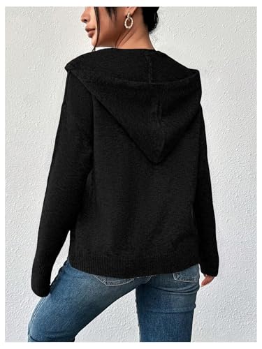 Image of RoseSeek Women's Hooded Cardigan Sweater Long Sleeve Button Front Ribbed Knit Jacket Cardigan Trendy