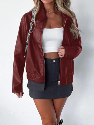 Burgundy Women’s Casual Coat: Cozy Loose Fit PU Jacket for Fall & Winter - Image 4