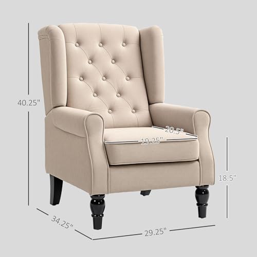 Image of Tufted Wingback Accent Manual Single Lounge Recliner Chair, Beige