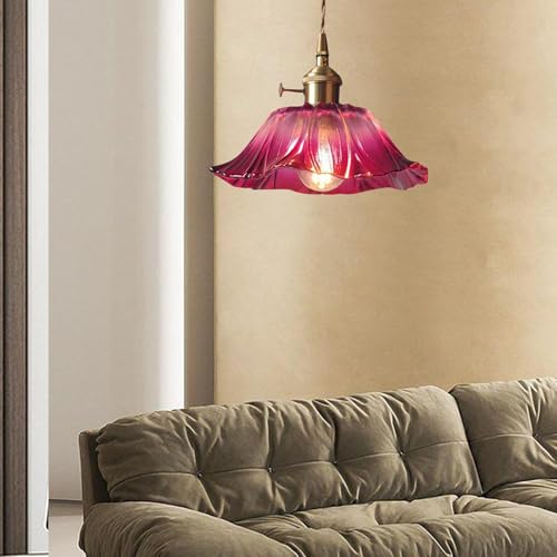 Lámpara colgante de cristal morado con flores y con interruptor 5