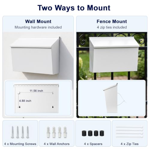 Image of KYODOLED Locking Mailboxes for Outside, Wall Mount, Large 15.7 inch W, White