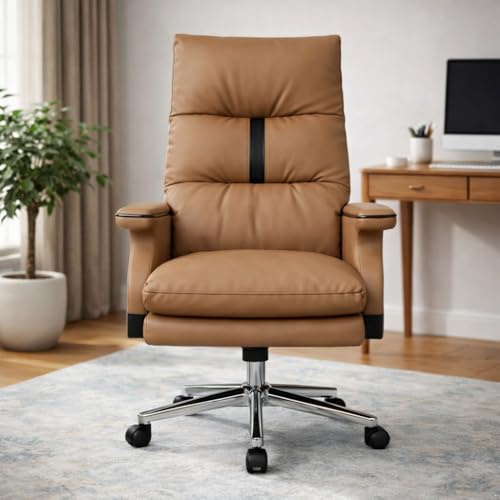 Image of Lakdi The Furniture Co Luxury Leatherette Director High Back Office Chair with Recliner, Ergonomic Design, Chrome Base and Smooth Castors - Executive Chair, Free Assembly - 111012163 Camalbrown