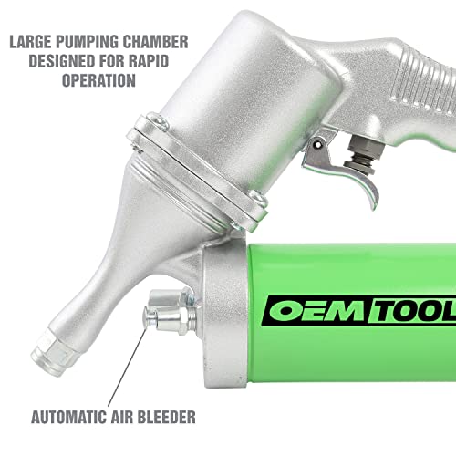 OEMTOOLS 87205 Pneumatic Grease Gun, Continuous Lubrication for Automotive and Industrial Equipment, 6000 PSI Air Grease Gun with 18 Inch Hose and Coupler, Supports Cartridge and Bulk Loading