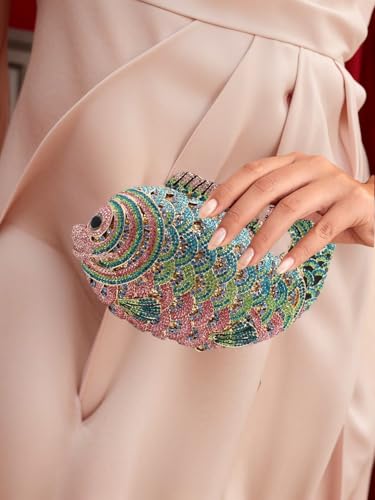 Image of Women Mini Fish Clutch Luxury Rhinestones Purse Sparkling Banquet Handbag Wedding Party Clutch Bag
