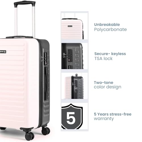 Image of THE ASSEMBLY Two Tone Hard-Sided Unbreakable Polycarbonate Carry-On Luggagebag With Spinner Wheels For Travel (20 & 28 Inches, 40 & 85L) Ivory Grey, Small, Large